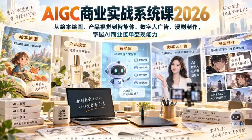 AIGC商业实战系统课2026，从绘本绘画、产品视觉到智能体、数字人广告、漫剧制作，掌握AI商业接单变现能力-北极星资源库