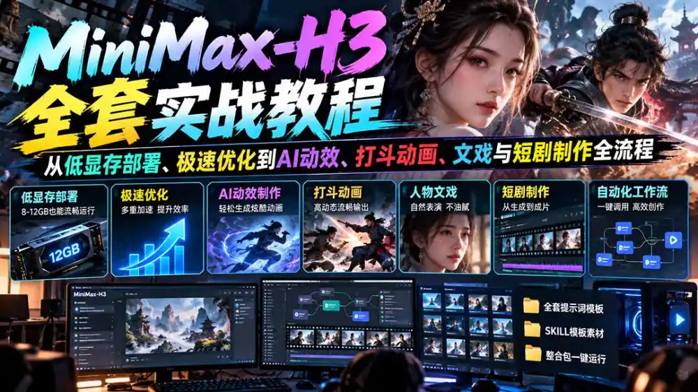 MiniMax-H3全套实战教程：从低显存部署、极速优化到AI动效、打斗动画、文戏与短剧制作全流程-北极星资源库