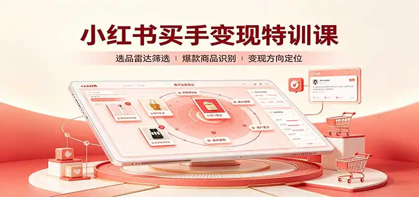 小红书买手变现特训课：账号定位养号起号，选品挂车，笔记标题封面全套教学-北极星资源库