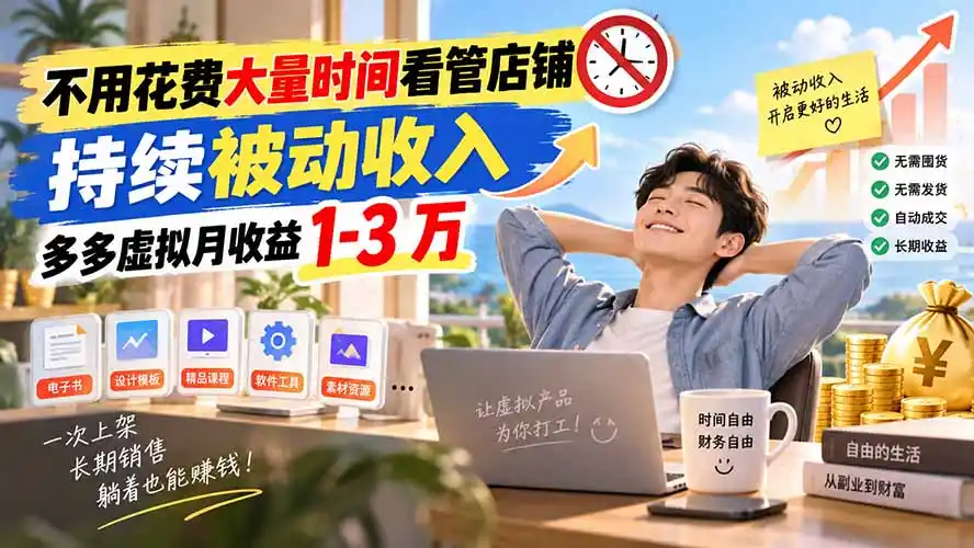 不用花费大量时间看管店铺，持续被动收入，多多虚拟月收益 1-3 万-北极星资源库