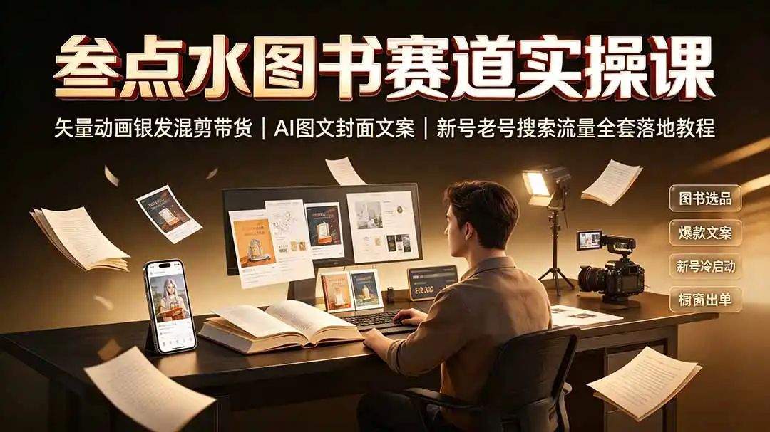 叁点水图书赛道实操课｜矢量动画银发混剪带货，AI图文封面文案，新号老号搜索流量全套落地教程-北极星资源库