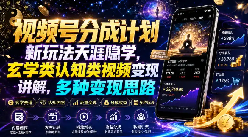 视频号分成计划新玩法天涯隐学，玄学类认知类视频变现讲解，多种变现思路-北极星资源库