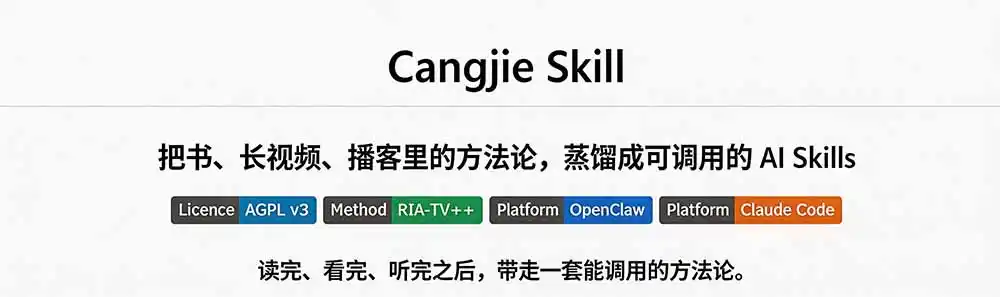 图片[1]-全网走红！GitHub上6.7K Star的开源项目，把任何书、长视频、播客蒸馏成AI工具，值得收藏 cangjie-skill-北极星资源库