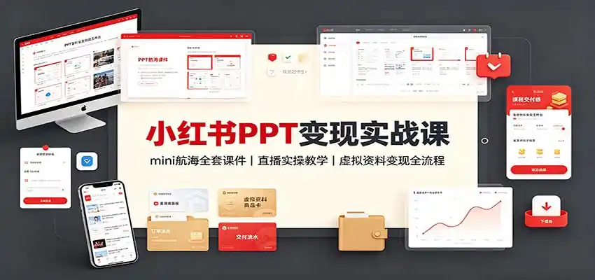 小红书PPT变现实战课：mini航海全套课件+直播实操教学，虚拟资料变现全流程-北极星资源库