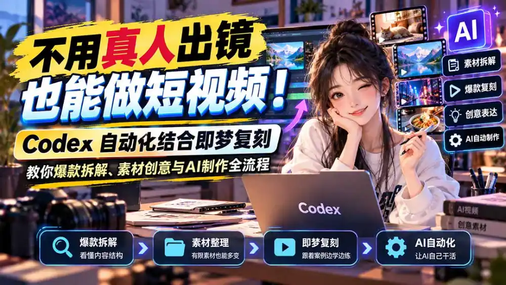 不用真人出镜也能做短视频！Codex自动化结合即梦复刻，教你爆款拆解、素材创意与AI制作全流程-北极星资源库