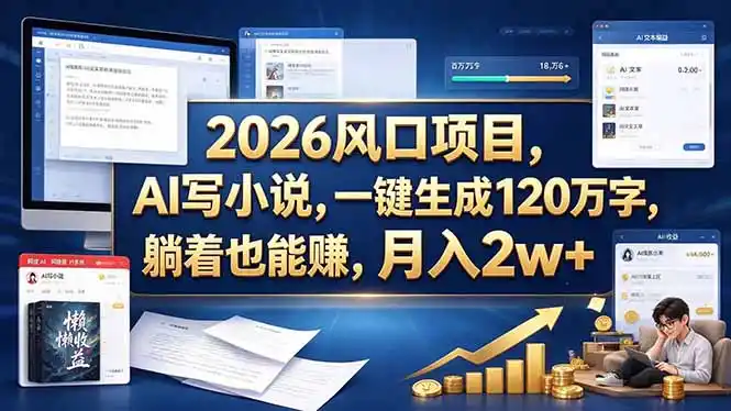 2026 风口项目，AI 写小说，一键生成 120 万字，躺着也能赚，月入 2w +-北极星资源库