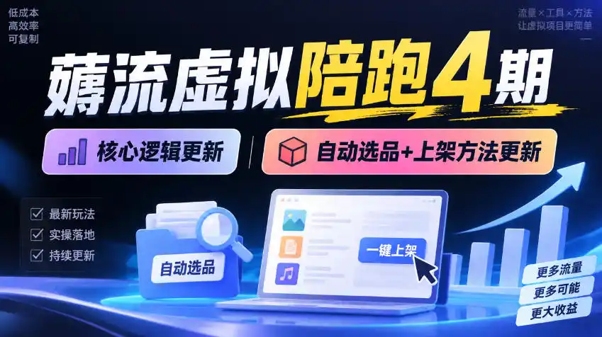 薅流虚拟陪跑4期丨核心逻辑更新丨自动选品+上架方法更新-北极星资源库