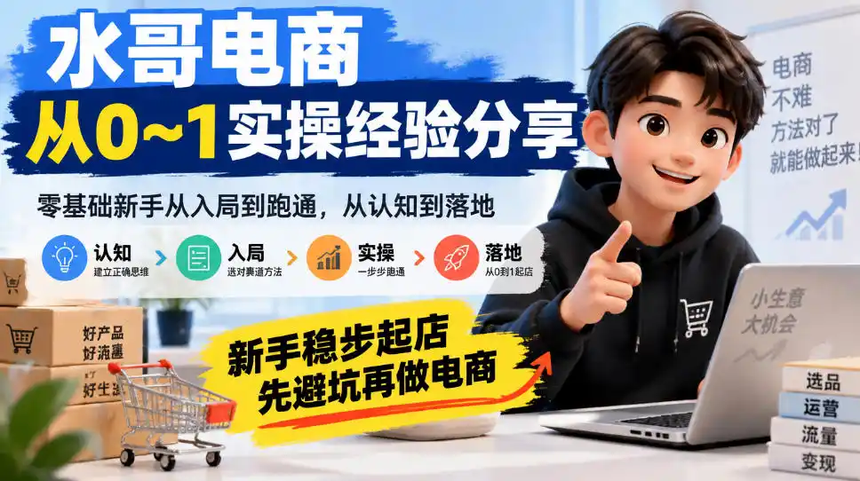 水哥电商从0~1实操经验分享，零基础新手从入局到跑通，从认知到落地，新手稳步起店，先避坑再做电商-北极星资源库