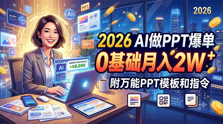 2026 AI做PPT爆单，0基础月入2W，附万能PPT模板和指令-北极星资源库