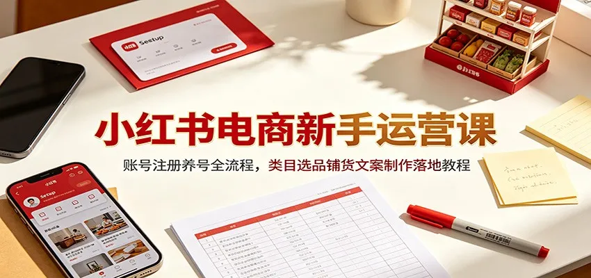 小红书电商新手运营课:账号注册养号全流程,类目选品铺货文案制作落地教程-北极星资源库