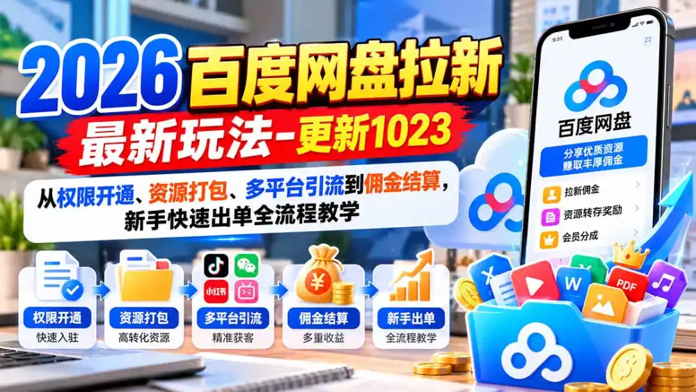 2026百度网盘拉新最新玩法-更新1023：从权限开通、资源打包、多平台引流到佣金结算，新手快速出单全流程教学-北极星资源库