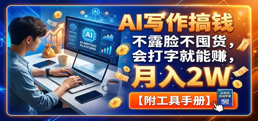 AI写作搞钱：不露脸不囤货，会打字就能赚，月入2W【附工具手册】-北极星资源库