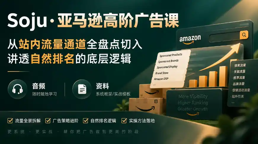亚马逊高阶广告课，从站内流量通道全盘点切入，讲透自然排名的底层逻辑(直播+音频+资料)-北极星资源库