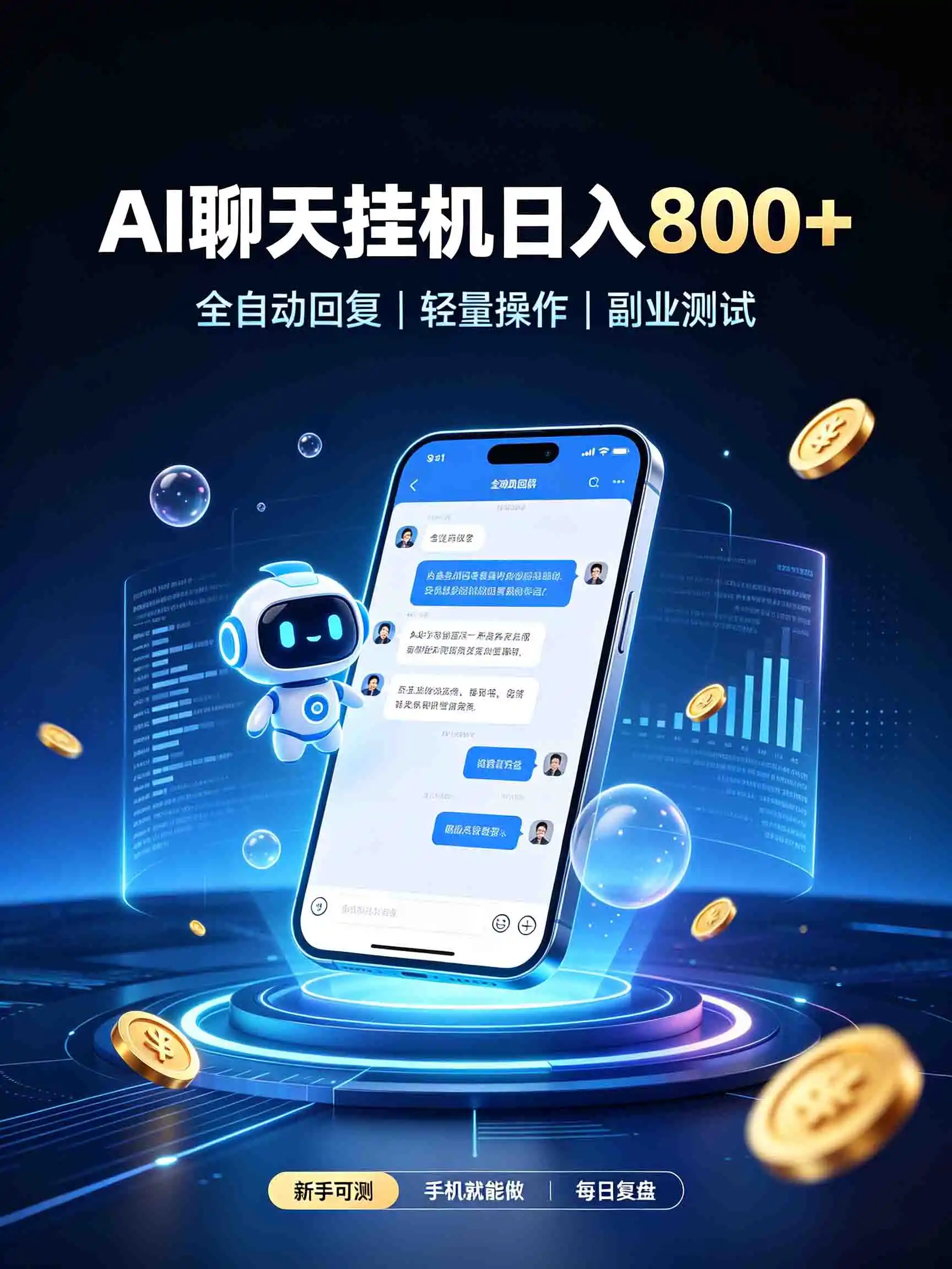 AI聊天挂机，日入800+，适用个人副业，工作室矩阵操作-北极星资源库