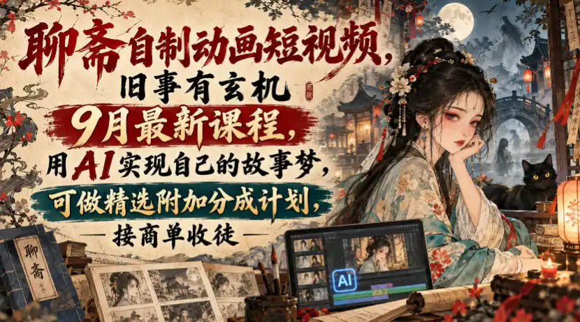 聊斋自制动画短视频，旧事有玄机9月最新课程，用AI实现自己的故事梦，可做精选附加分成计划，接商单收徒-北极星资源库