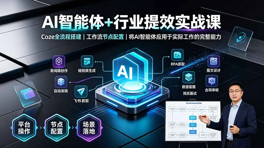 AI智能体+行业提效实战课·Coze全流程搭建｜工作流节点配置｜将AI智能体应用于实际工作的完整能力-北极星资源库